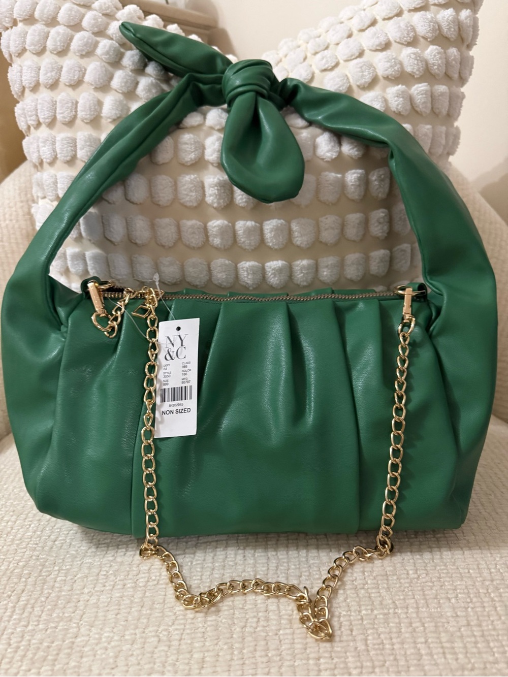NWT! New York & Company Emerald Green Knot-Handle Shoulder Bag with Gold Chain
